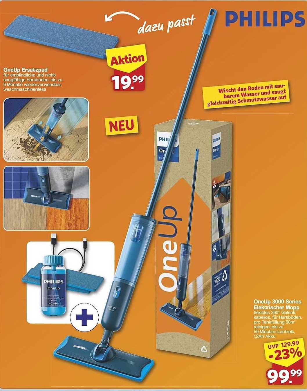 Philips OneUp 3000 Series Elektrischer Mop