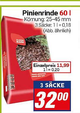 Pinienrinde 60 l – 3 Säcke für 32,00 €