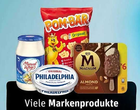 Pom-Bär Original Chips, Philadelphia Frischkäse, Miracle Whip & Magnum Almond - viele Markenprodukte