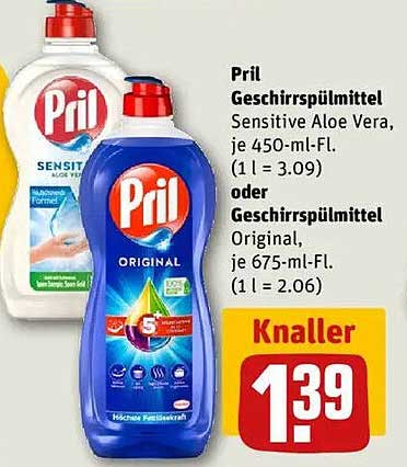 Pril Geschirrspülmittel Sensitive Aloe Vera oder Original