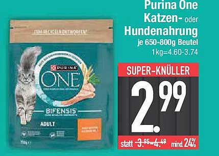 Purina One Katzen- oder Hundenahrung je 650-800g Beutel