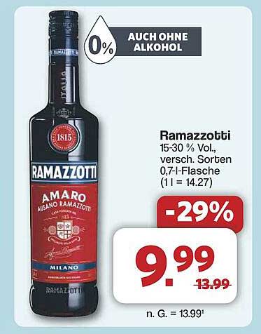 Ramazzotti Amaro 0,7-Liter-Flasche - 29% Rabatt auf den Preis!