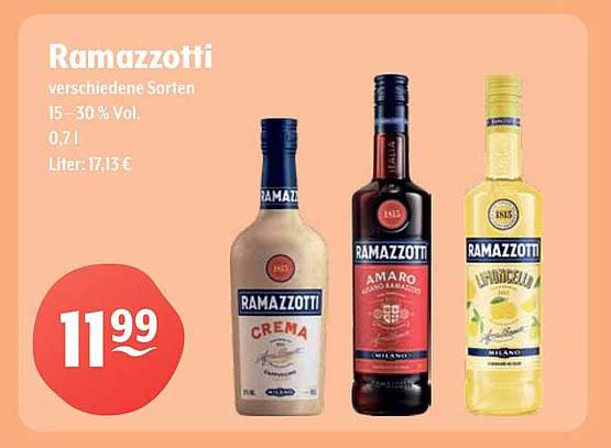 Ramazzotti verschiedene Sorten 15-30 % Vol. 0,7 l