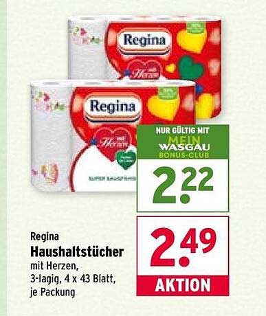 Regina Haushaltstücher mit Herzen, 3-lagig, 4 x 43 Blatt, je Packung