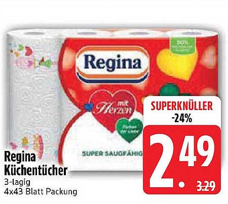 Regina Küchentücher 3-lagig, 4x43 Blatt Packung