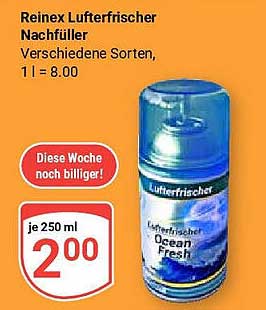 Reinex Luftfrischer Nachfüller 250 ml für nur 2,00 €