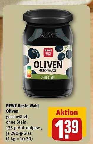 REWE Beste Wahl Oliven geschwärzt, ohne Stein