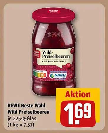 REWE Beste Wahl Wild Preiselbeeren je 225-g-Glas