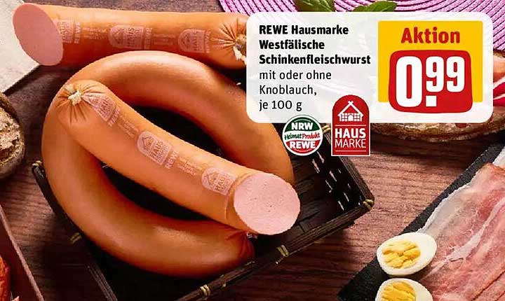 REWE Hausmarke Westfälische Schinkenfleischwurst mit oder ohne Knoblauch, je 100 g