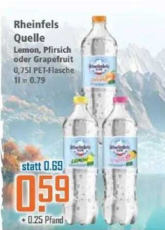 Rheinfels Quelle - Lemon, Pfirsich oder Grapefruit 0,75l PET-Flasche