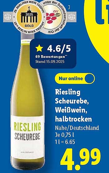 Riesling Scheurebe, Weißwein, halbtrocken – Nur online erhältlich