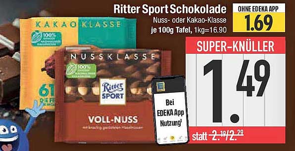 Ritter Sport Schokolade Nuss- oder Kakao-Klasse