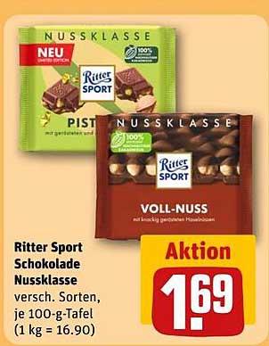 Ritter Sport Schokolade Nussklasse - Verschiedene Sorten
