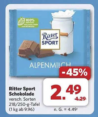 Ritter Sport Schokolade versch. Sorten 218/250-g-Tafel