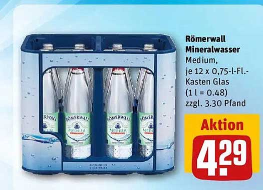 Römerwall Mineralwasser Medium, je 12 x 0,75-l-Fl.-Kasten Glas (1 l = 0,48)