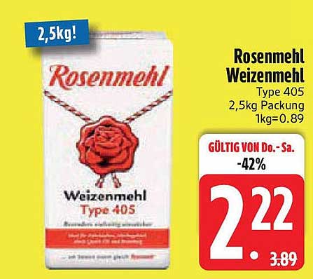 Rosenmehl Weizenmehl Type 405 2,5kg