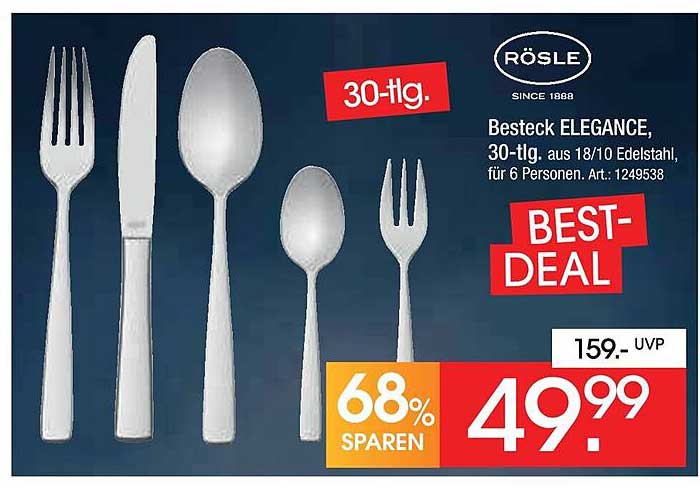 Rösle Besteck ELEGANCE, 30-tlg. aus 18/10 Edelstahl, für 6 Personen