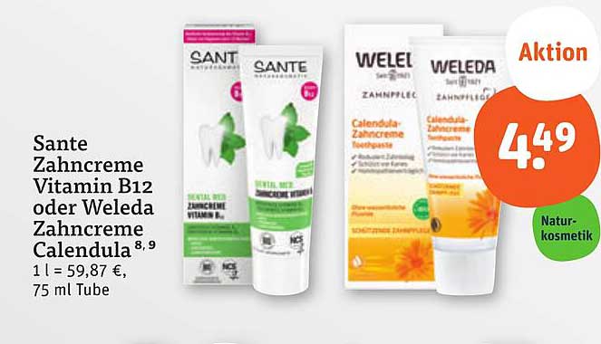 Sante Zahnpasta Vitamin B12 oder Weleda Zahnpasta Calendula zum Aktionspreis