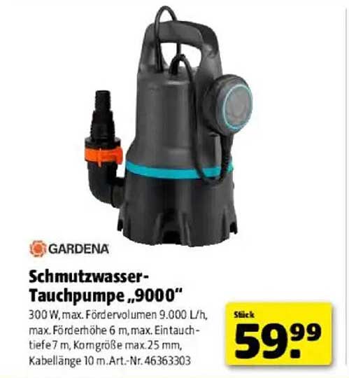 Schmutzwasser-Tauchpumpe „9000“ von Gardena