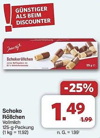 Schoko Röllchen Vollmilch 125-g-Packung