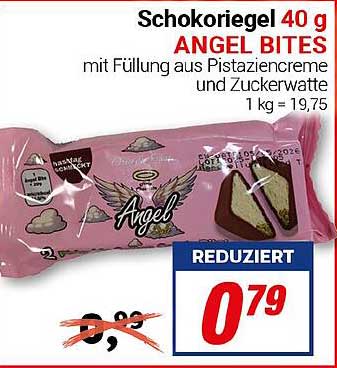 Schokoriegel 40 g ANGEL BITES mit Füllung aus Pistaziencreme und Zuckerwatte