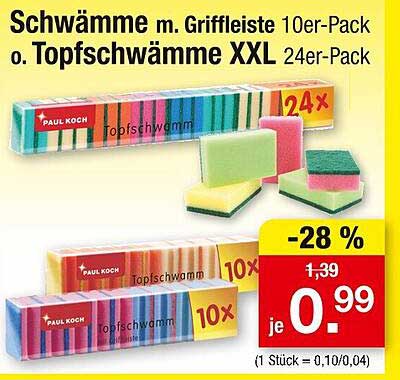 Schwämme m. Griffleiste 10er-Pack oder Topfschwämme XXL 24er-Pack -28 %