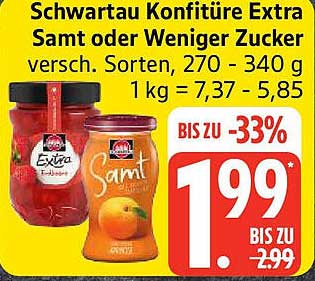 Schwartau Konfitüre Extra Samt oder Weniger Zucker 270 - 340 g
