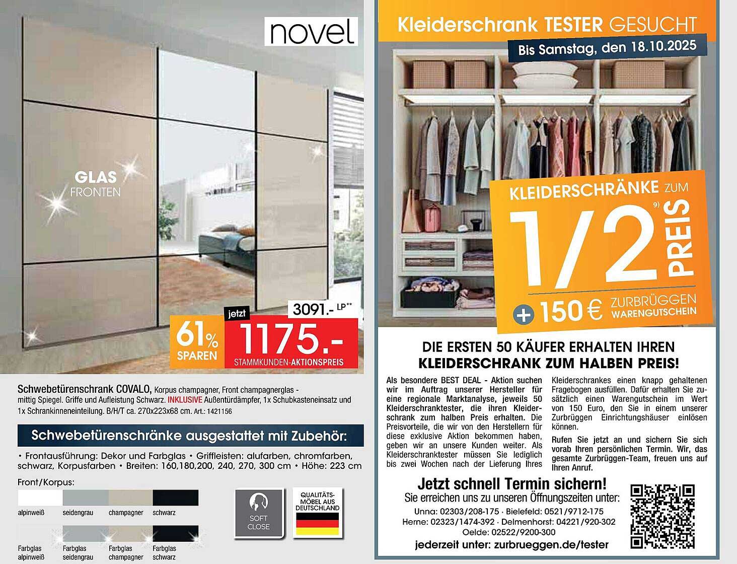 Schwebetürenschrank COVALO mit Glasfronten – Aktion vom 04.10. bis 18.10.2025