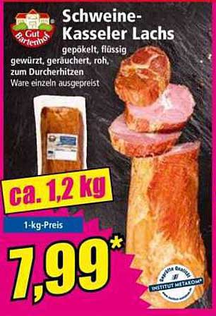 Schweine-Kasseler Lachs, gepökelt, flüssig, gewürzt, geräuchert, roh, zum Durcherhitzen