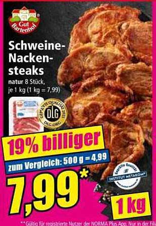 Schweine-Nackensteaks - 8 Stück, 1 kg für nur 7,99