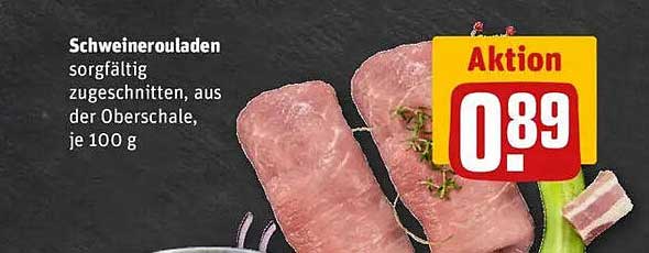 Schweinerouladen sorgfältig zugeschnitten, aus der Oberschale, je 100 g