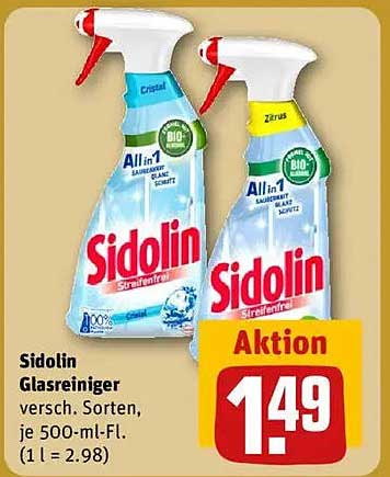 Sidolin Glasreiniger verschiedene Sorten, je 500-ml-Fl.