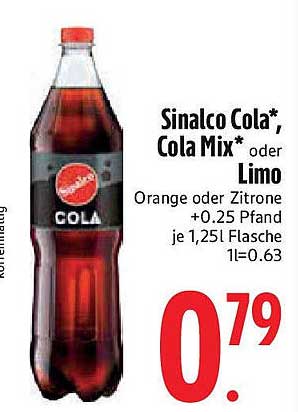 Sinalco Cola, Cola Mix oder Limo 1,25 l