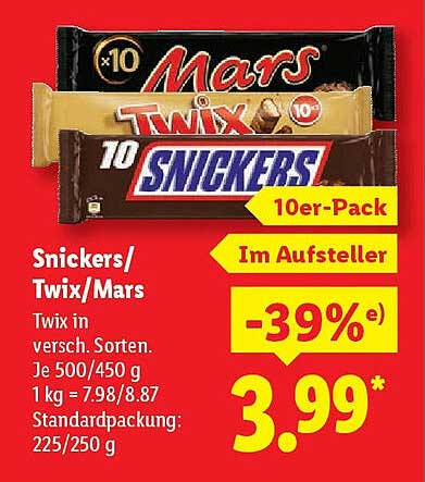 Snickers/Twix/Mars 10er-Pack