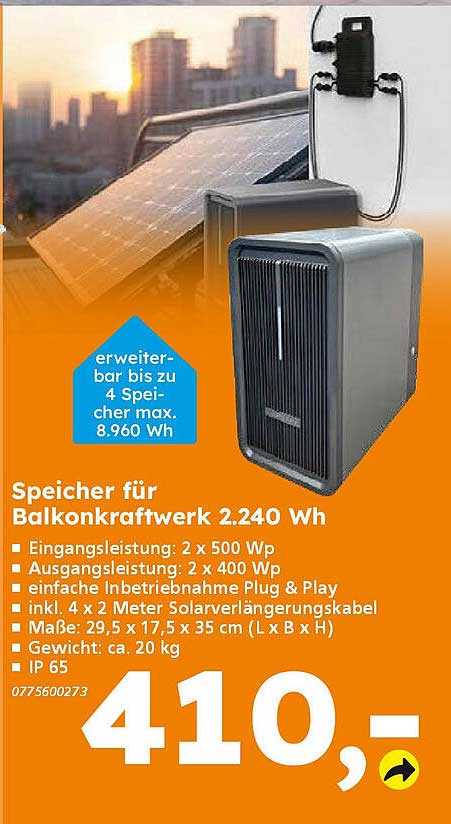 Speicher für Balkonkraftwerk 2.240 Wh