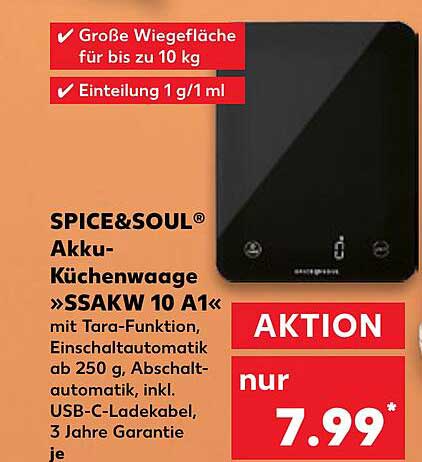 SPICE&Soul® Akku-Küchenwaage »SSAKW 10 A1«