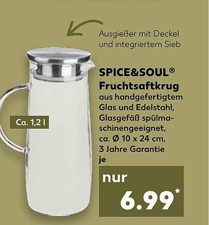 SPICE&SOUL® Fruchtsaftpitcher aus handgefertigtem Glas und Edelstahl