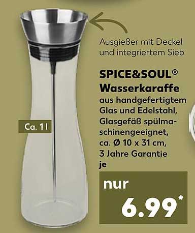 SPICE&SOUL® Wasserkaraffe aus handgefertigtem Glas und Edelstahl