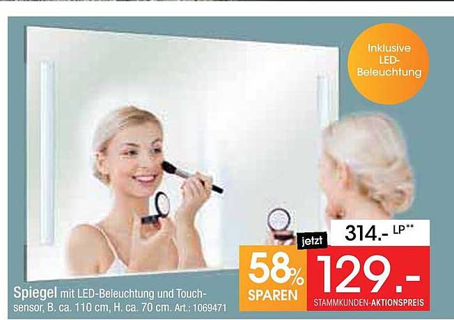 Spiegel mit LED-Beleuchtung und Touchsensor