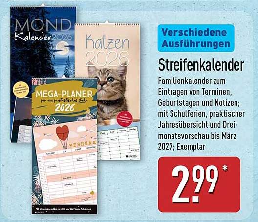 Streifenkalender 2026 - Der ideale Familienkalender