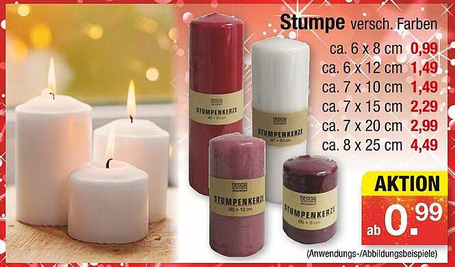 Stumpenkerzen in verschiedenen Farben und Größen