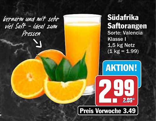 Südafrika Saftorangen Sorte: Valencia Klasse I 1,5 kg Netz