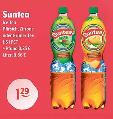 Suntea Ice Tea - Pfirsich, Zitrone oder Grüner Tee 1,5 l PET