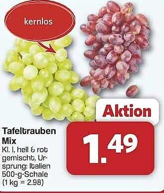 Tafeltrauben Mix Kernlos - 500 g für 1,49 €