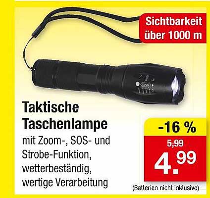 Taktische Taschenlampe mit Zoom-, SOS- und Strobe-Funktion