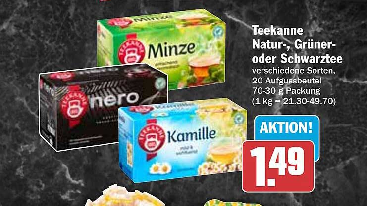 Teekanne Natur-, Grün- oder Schwarztee - verschiedene Sorten