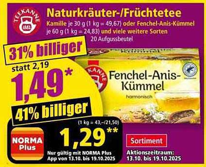 TEEKANNE Naturkräuter-/Früchtetee – Fenchel-Anis-Kümmel