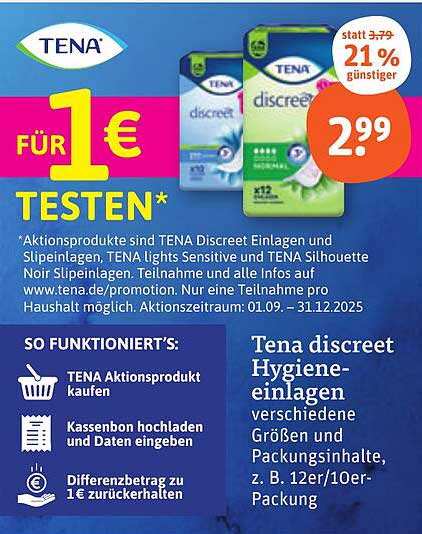 Tena Discreet Einlagen und Slipleinlagen – Jetzt für nur 1 € testen!