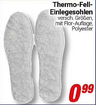 Thermo-Fell-Einlegesohlen - versch. Größen, mit Flor-Auflage, Polyester