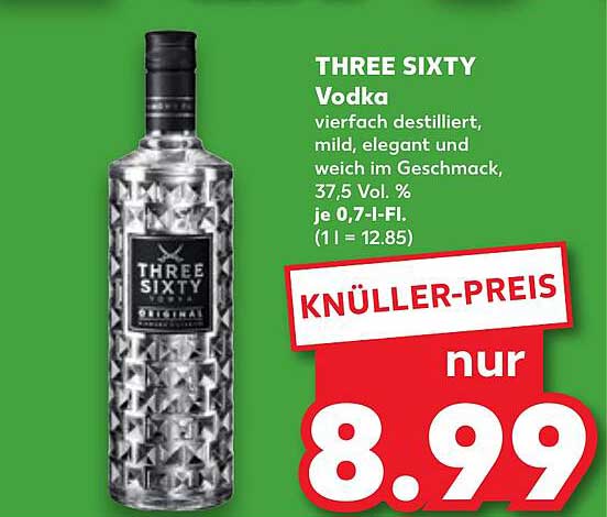 THREE SIXTY Vodka – KNAUMLER-PREIS nur 8,99 €